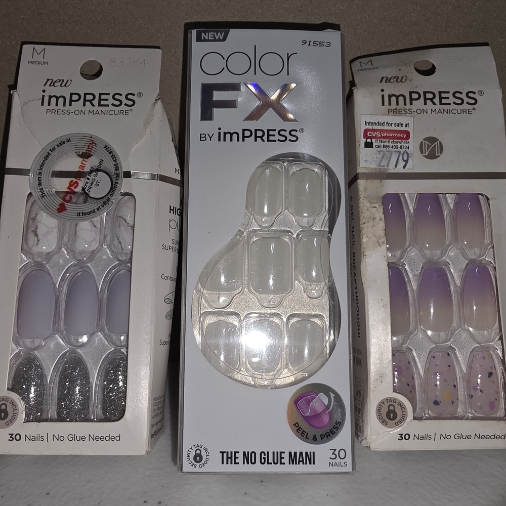 imPRESS Color FX Press-On Nails - Silver, White, and Purple